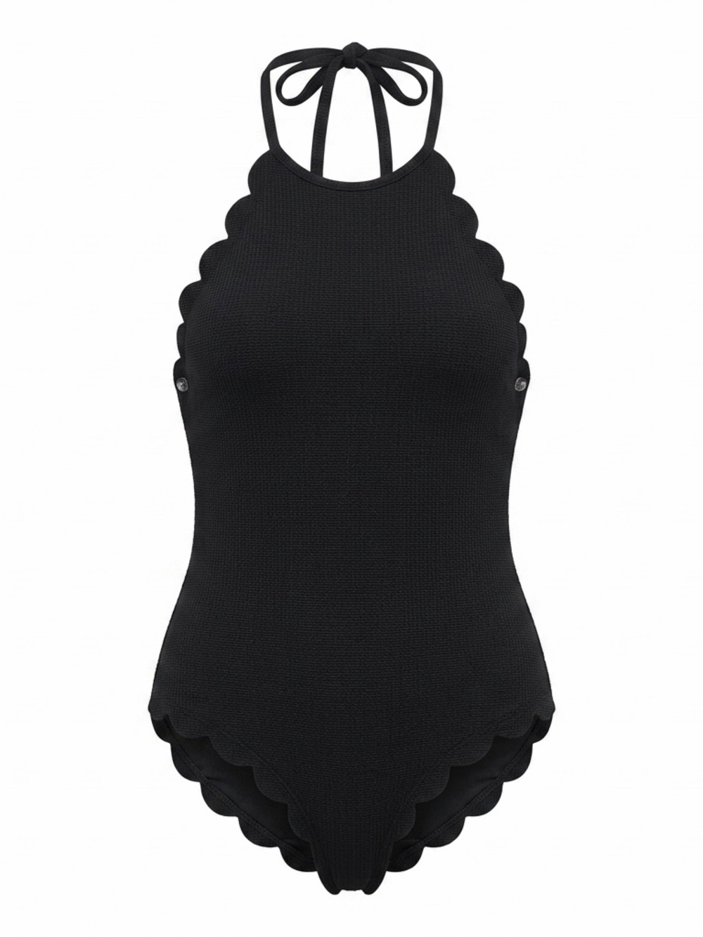 Marysia Swim Black Scalloped Halter Bodysuit
